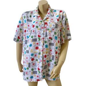 ALFRED DUNNER Womens Size 16 Vintage Short Sleeve Button Front Collared Shirt